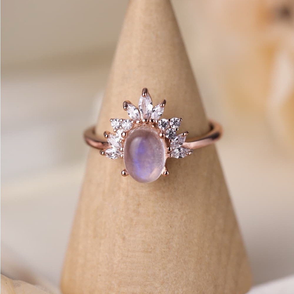 High Quality Natural Moonstone 18K Rose Gold-Plated 925 Sterling Silver Ring